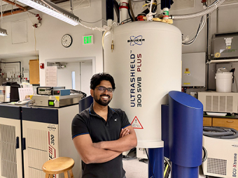 Study lead author Asish Ninan Chacko (PhD '26) used the Materials Research Laboratory's MRI machine to develop a new sensor for understanding disease at the molecular level.