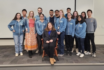 Professor Michelle O'Malley celebrates her appointment to the Cliff R. Scholle Endowed Chair with students in her research group. 