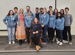 Professor Michelle O'Malley celebrates her appointment to the Cliff R. Scholle Endowed Chair with students in her research group. 